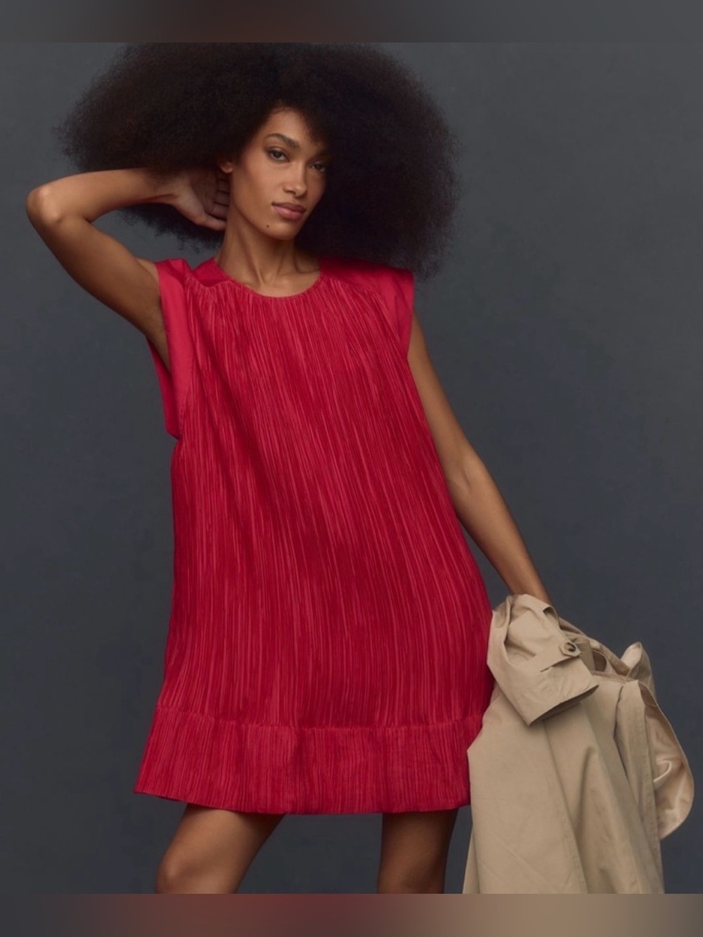 Red Pleated Shift Dress - Brand